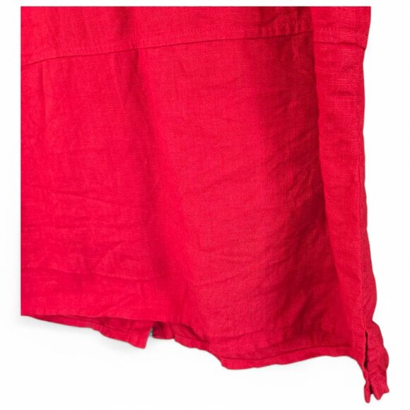 Womens Sleeveless Red Linen Button-Up Tunic Shirt With Pockets - Picture 6 of 8